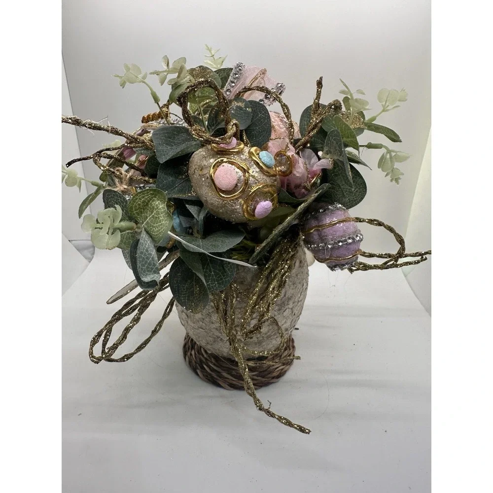 Pier 1 Capiz Easter‎ Egg Floral Arrangement Butterfly Centerpiece Decor